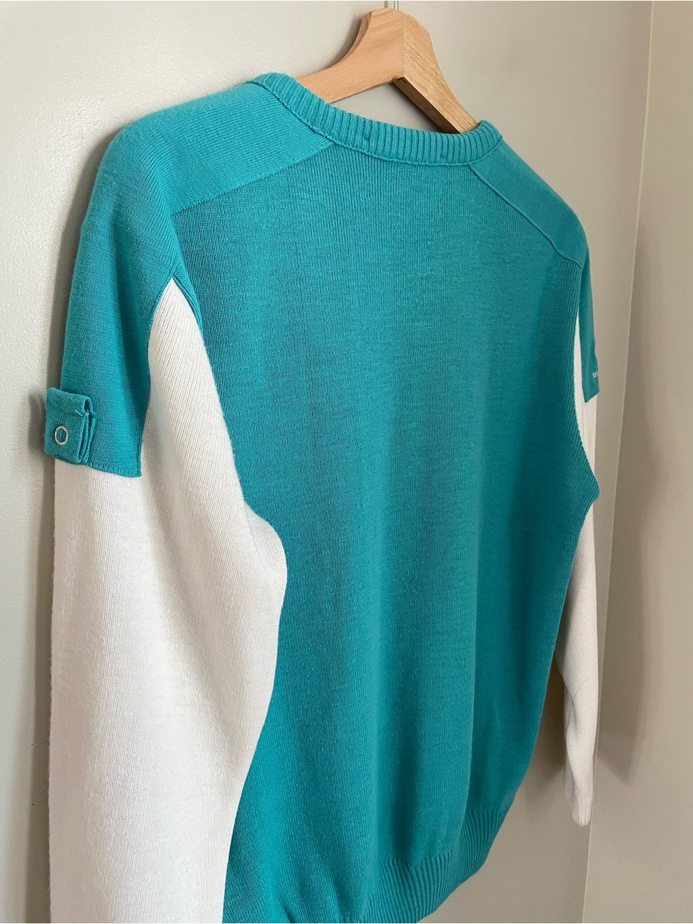 Vintage 1988 Calgary Winter Olympics White Ram Knit Sweater Teal White - Picture 5 of 9